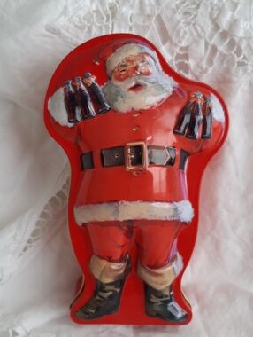 Coca Cola Red and White Santa Tin Holiday Figure